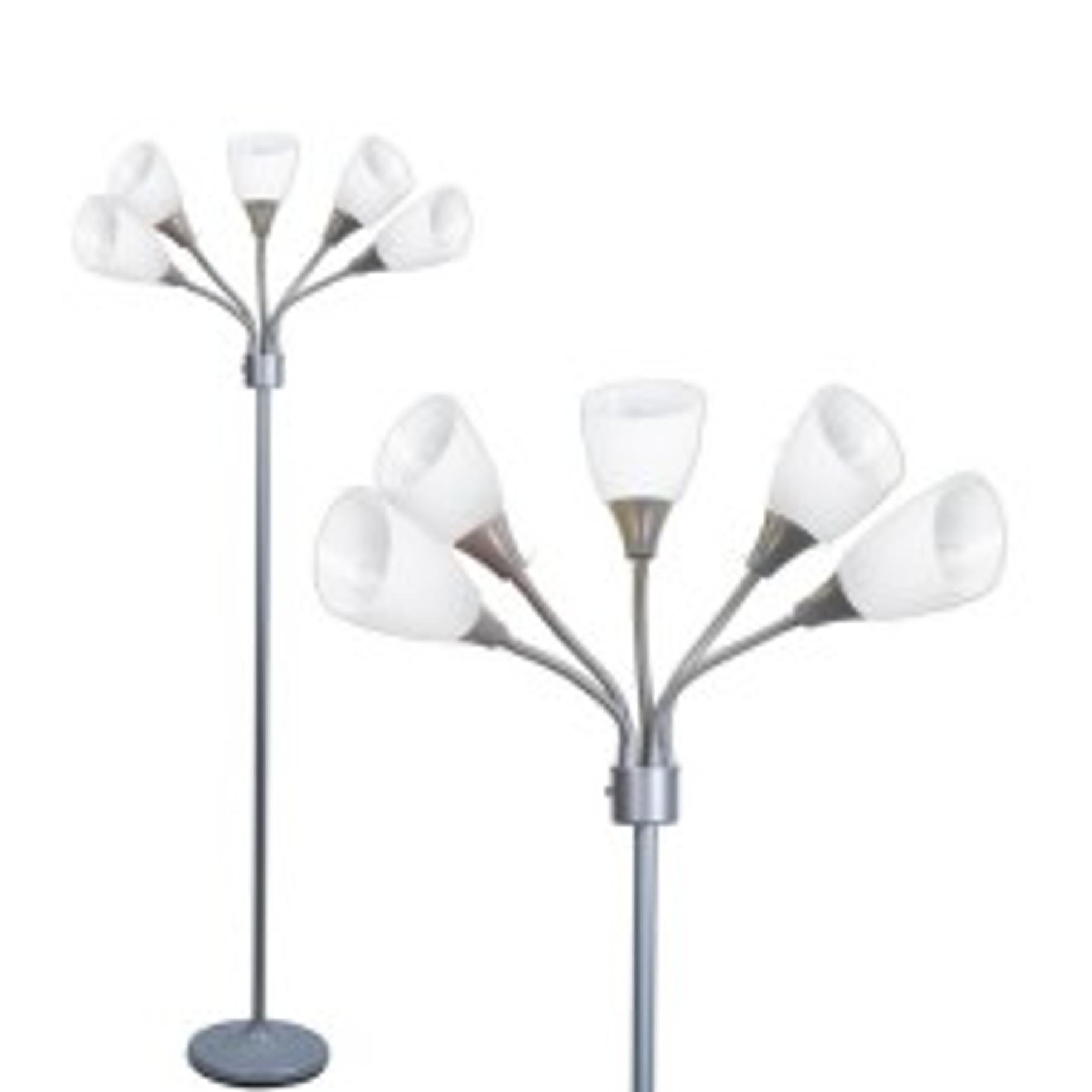 Medusa 5-Light Floor Lamp – Silver Multi-Head Standing Lamp w/ 5 Adjustable White Acrylic Shades for Bedroom, Living Room, Office, Requires E12 Candelabra-Base LED Bulbs Medusa 5-Light Floor Lamp – Silver Multi-Head Standing Lamp w/ 5 Adjustable White Acrylic Shades for Bedroom, Living Room, Office, Requires E12 Candelabra-Base LED Bulbs