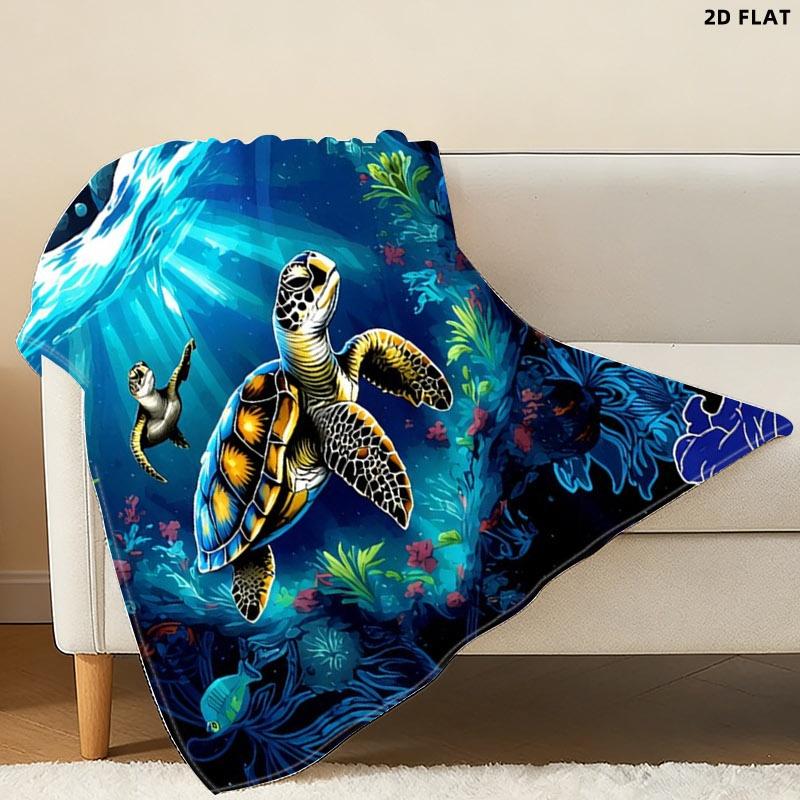 Vibrant Sea Turtle Underwater Scene Throw Blanket, Single - sided Printed, Multiple Specifications Available, Soft Cozy Fabric, Ideal for Napping/Office/Lounging, Artistic Whimsical Design, Perfect for Adults Seeking Relaxing Comfort