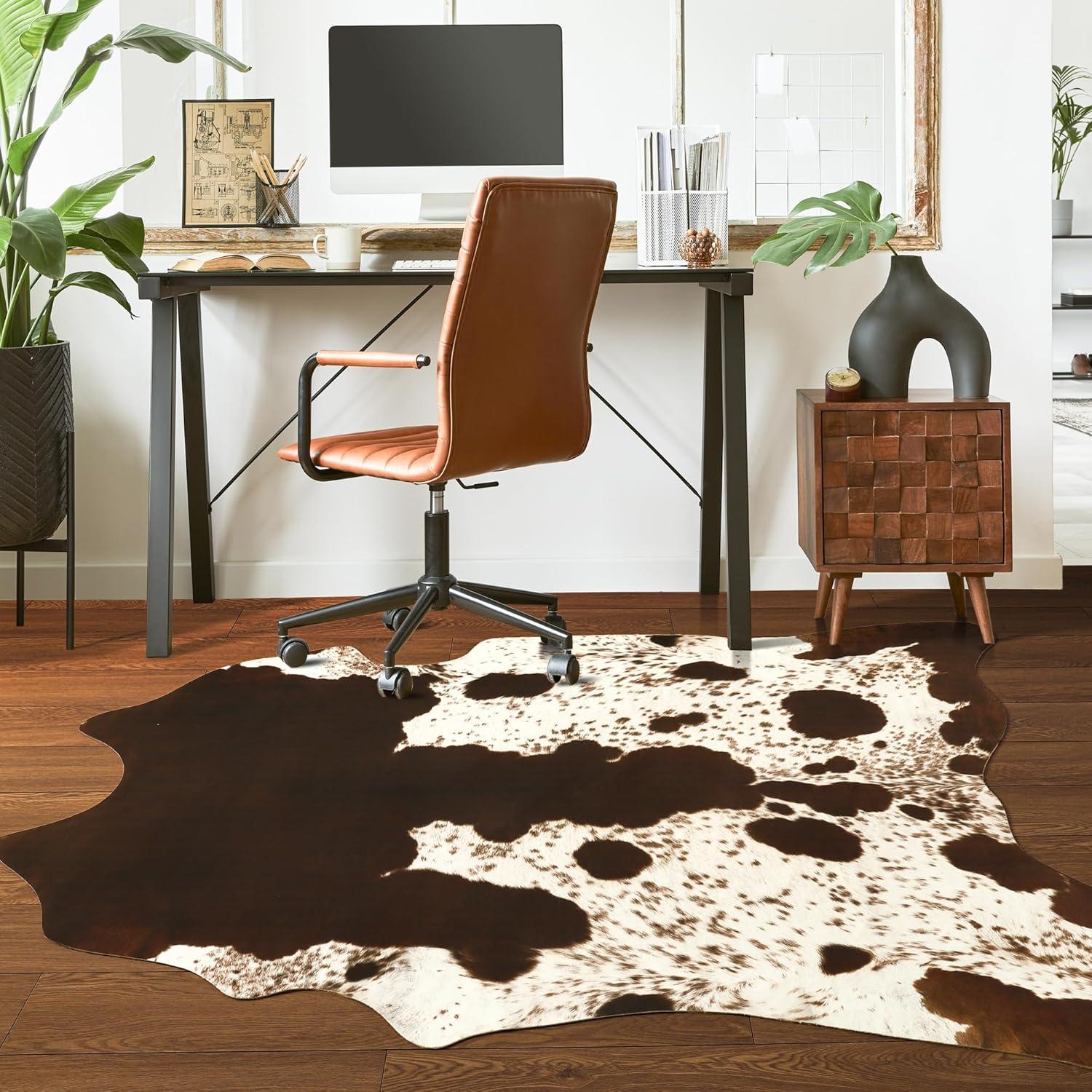 LOCHAS Premium 100% Polyester Cowhide Rug Western Style Animal Print Faux Fur Soft Comfortable Durable Easy to Clean Decor for Bedroom Living Room