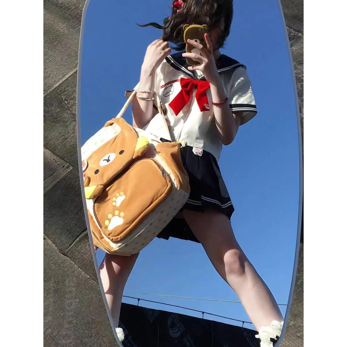 New Rilakkuma Relaxed Bear Plush Backpack Large Capacity Decompression Kawaii Jk Bear Joker Girl Bag