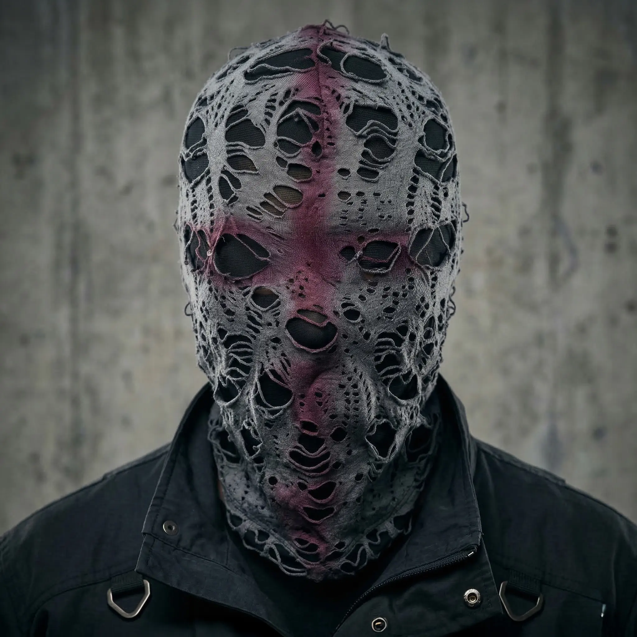 Vintage Distressed Hole Knit Face Mask, Mask Design, Cross Graffiti Full Face Headgear, Cyberpunk Punk Style Festival Hip Hop Ski Warm Face Mask, Party Face Masks