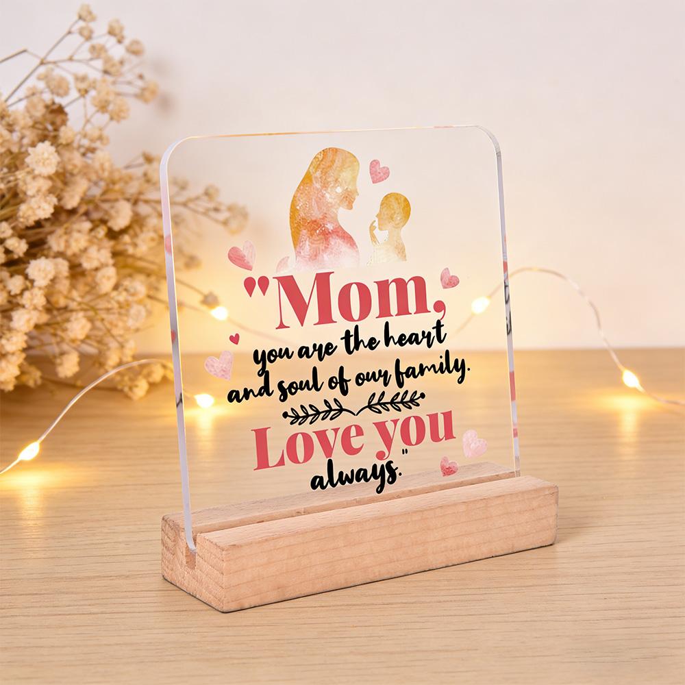1pc Mother Gift Acrylic Ornament Sign With Wooden Base, Warm Heart Love Quote Design, Ideal Gift For Mother On Mother'S Day/Birthday, Suitable For Home, Desktop, Room, Festival, Bedside Table Decoration