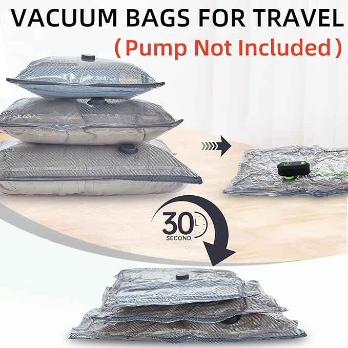VACBIRD 8XL/15 Pack Travel Vacuum Storage Bags, Vacuum Packing Seal for Luggage and Suitcase, Compression Bags for Travel, Durable Pouch, Organiser set