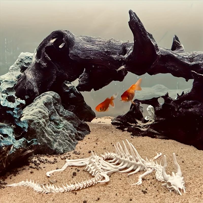 Dragon Skeleton Statue with Movable Joints - Black and White Plastic Sculpture, Suitable for Indoor/Outdoor Decoration, Aquarium Scenes, Halloween, Christmas, Thanksgiving - No Electricity Required, Halloween Decoration, Detailed Craftsmanship