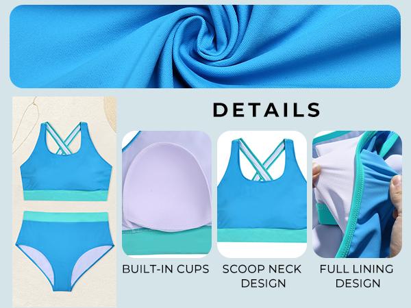 Aqua Eve Plus Size Two Piece High Waisted Bikini Swimsuits Scoop Neck Bikini Set Sporty Bathing Suits