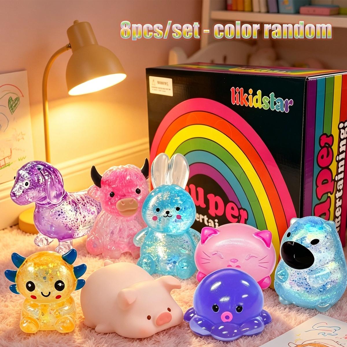 8pcs/set - Novel and exquisite simulation animal and other multi style glitter series pinch music set, stress relieving creative release slow rebound pinch, family school entertainment party gifts