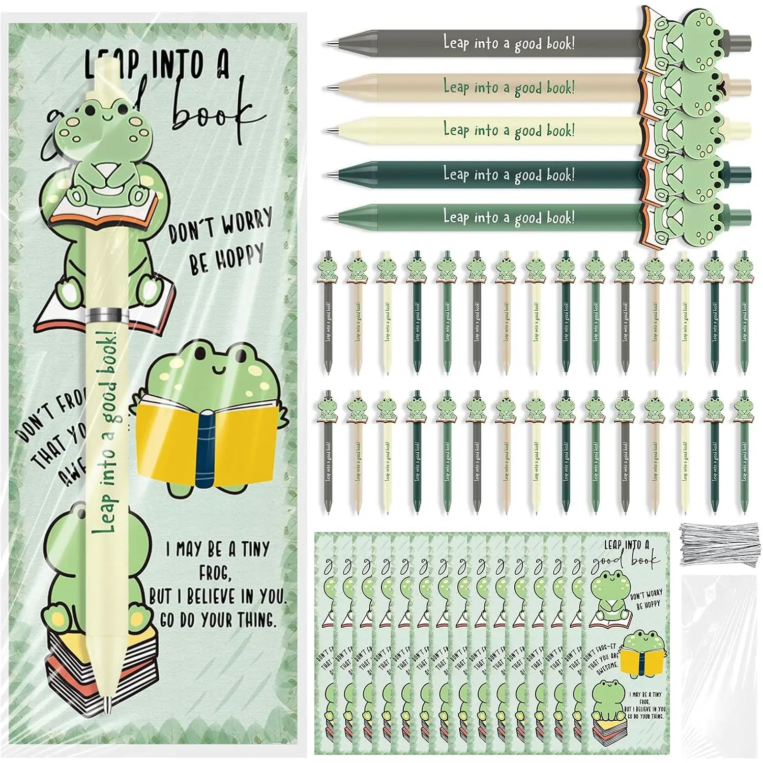 30 Sets Book Lovers Gifts Bulk Frog Pens with Bookmarks