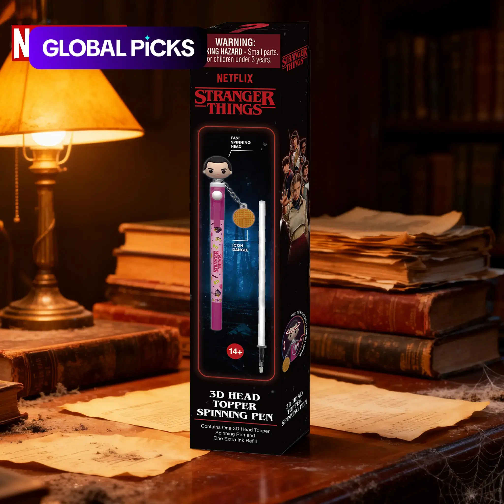 1 PC Netflix Officially Licensed Stranger Things Blind Box Pen, Random 1 of 7 3D Character Topper Spinning Collectible Pen, Halloween Christmas Themed Stationery Supplies Gift for Desk Decoration