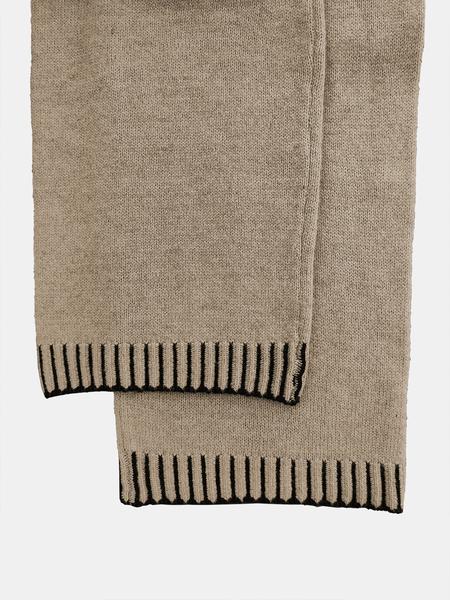 Women's V-Neck Colorblock Sweater Set, Casual Loose-Fit Crop Top & High-Waist Wide Leg Pants, Fall Winter Knitted Set, Womenswear