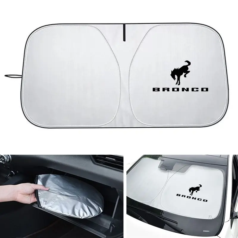 Foldable Car Sunshade Cover, UV Protection Shield, Silver Color, Fits Ford Models, UV Resistant, Easy to Install