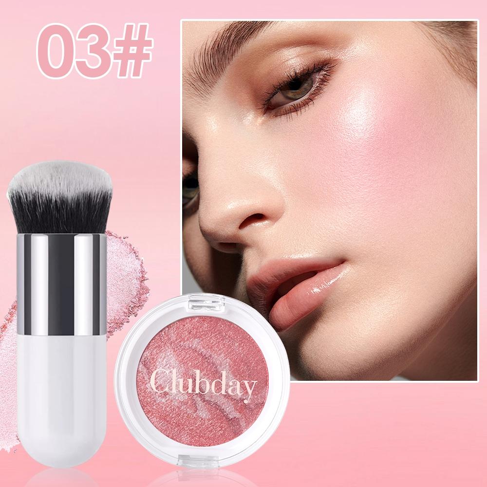 Marble Blush Powder with Brush, Shiny Silky Smooth, Natural Luster, Long Lasting Waterproof, Ideal for Daily & Party Makeup