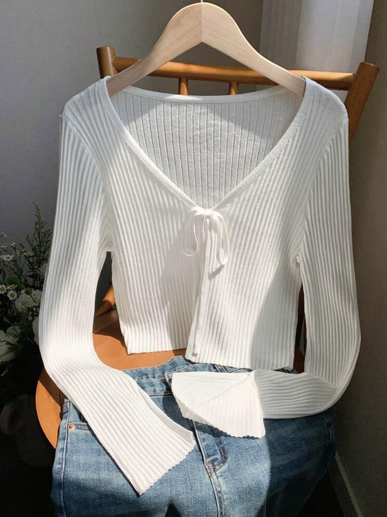 Women's Casual Spring Summer Knit Sweater Cardigan with Tie Front, Loose-Fitting Plain Open Front Jacket for Chic Style and Versatile Wear