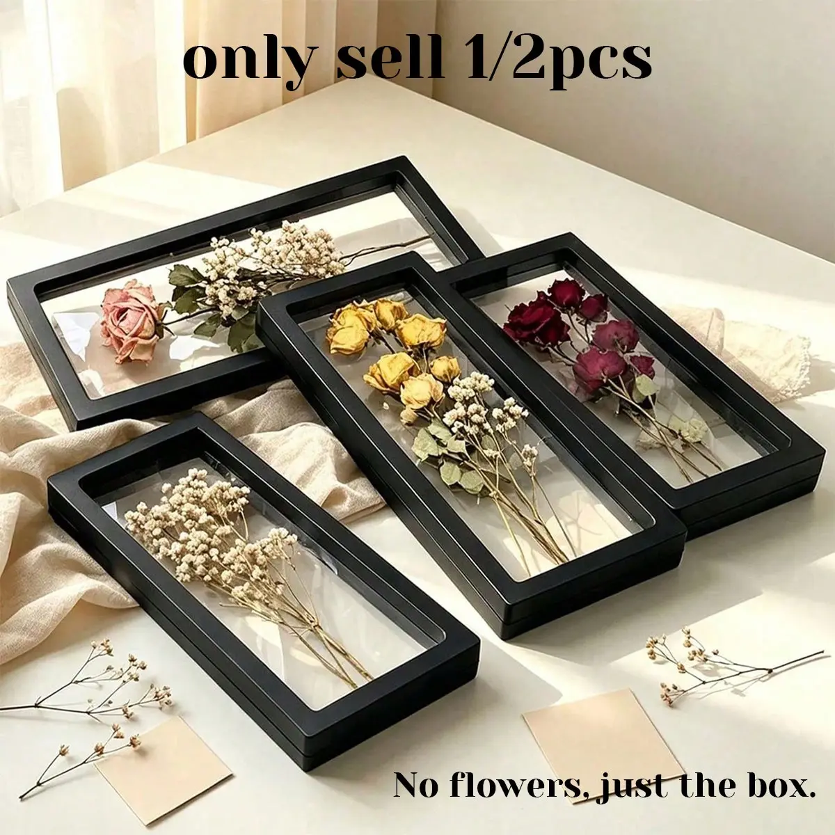 Dry Rose Flower Frame Set, Floral Picture Frame, Transparent Desktop Display Stand, DIY Floral Organizer, Home Office Decor, Gift Box for Jewelry Storage