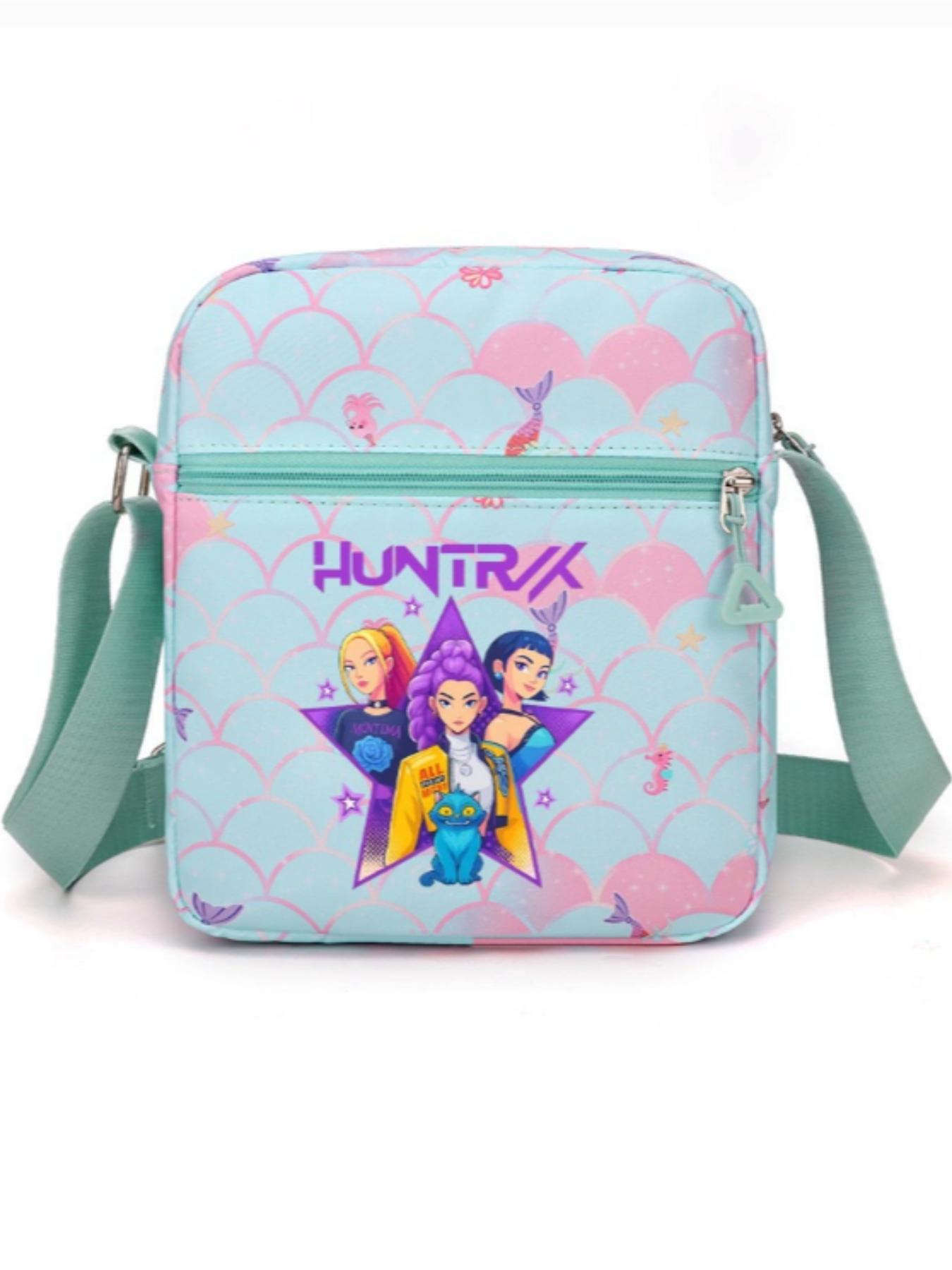 Korean Kpop Monster Hunter Group Large Capacity Lightweight Casual Zipper Crossbody Bag Shoulder Bag, Patchwork Design, All Seasons