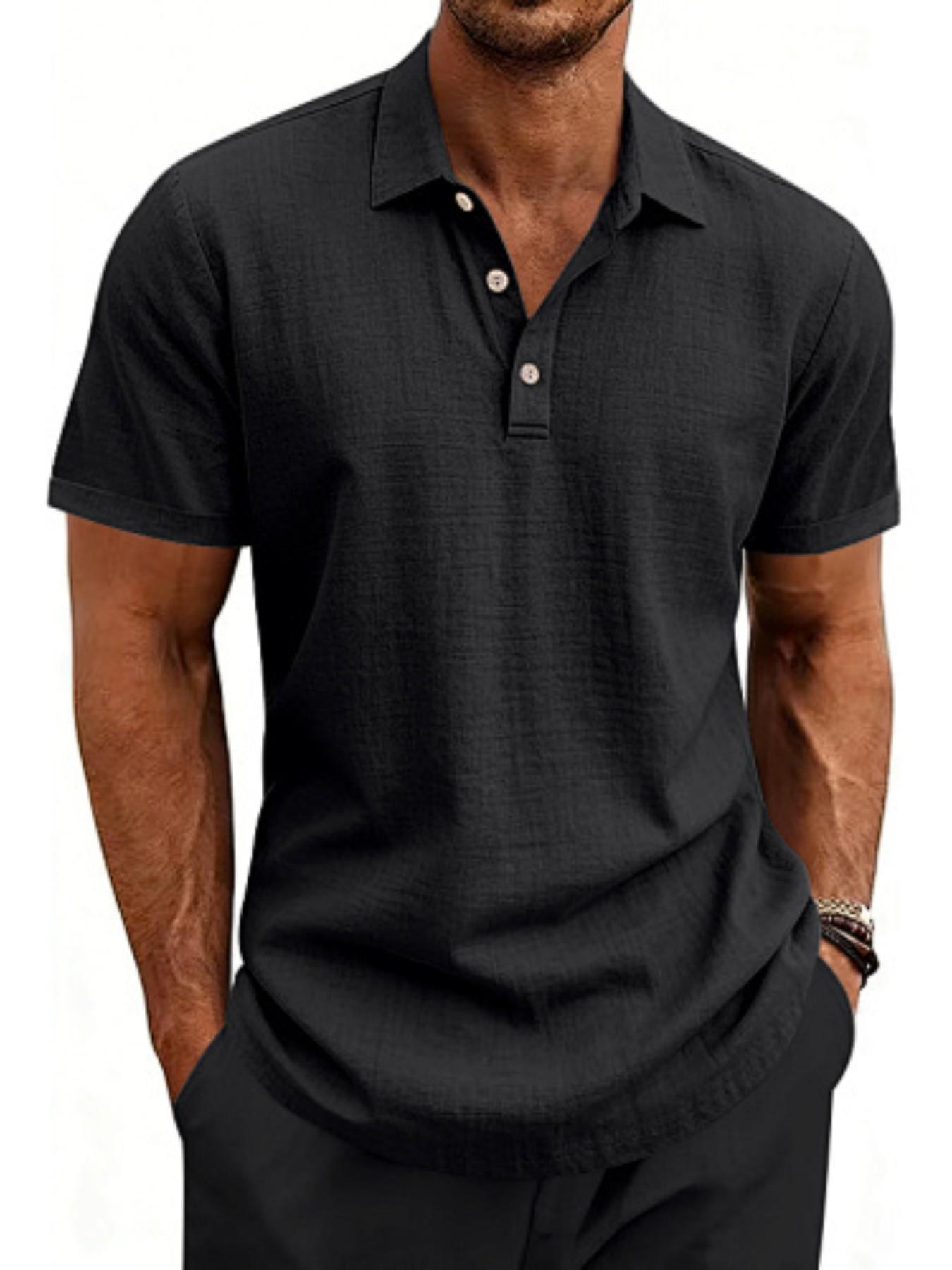 Men's summer textured slim fit short sleeved polo shirt! Breathable and sweat proof, with a three button design that allows for versatile commuting and vacation scenarios