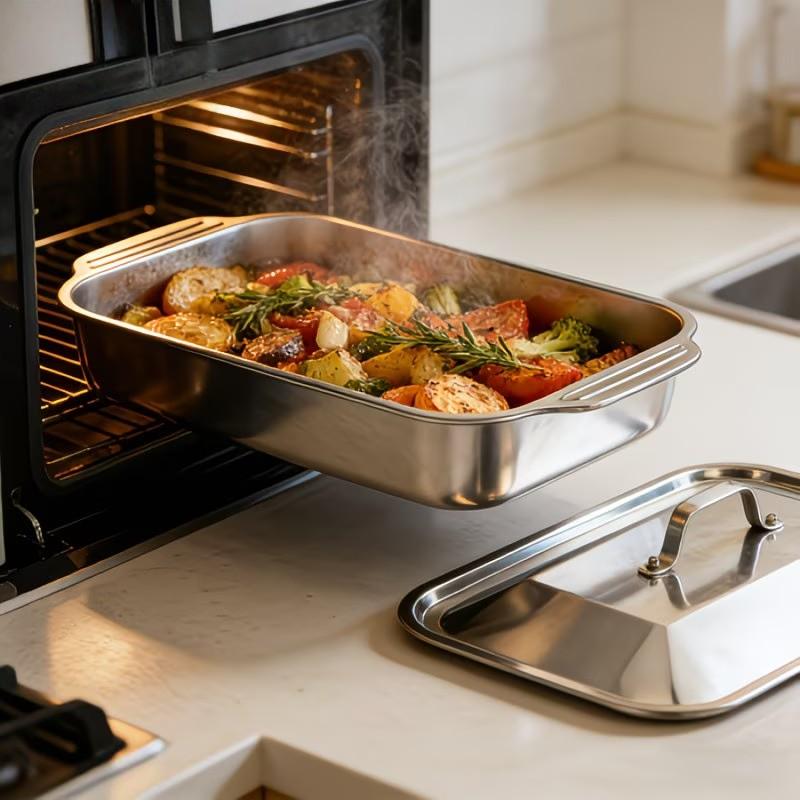 1 piece Thickened Stainless Steel Fish Baking Pan, Rectangular Non-Stick Oven Tray with Lid & Double Handles, Heat Resistant Kitchen Bakeware for Festival Seafood, Desserts, Bread, Home Restaurant Use