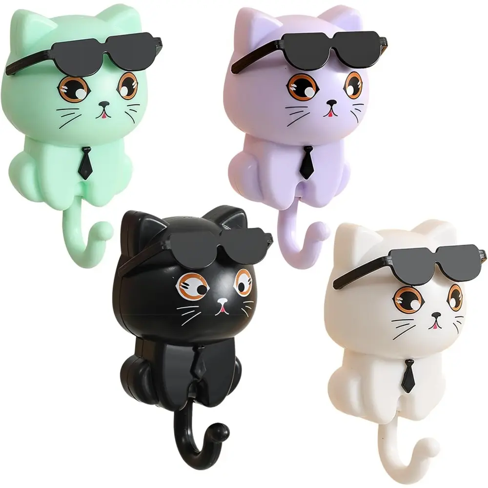 2-Pcs Creative Cat Adhesive Wall Mount Hooks - Lightweight, Smooth Heavy-Duty Punch-Free Organiser for Keys, Sunglasses, Umbrella - Home Storage Decor Box Pack Utility Hangers