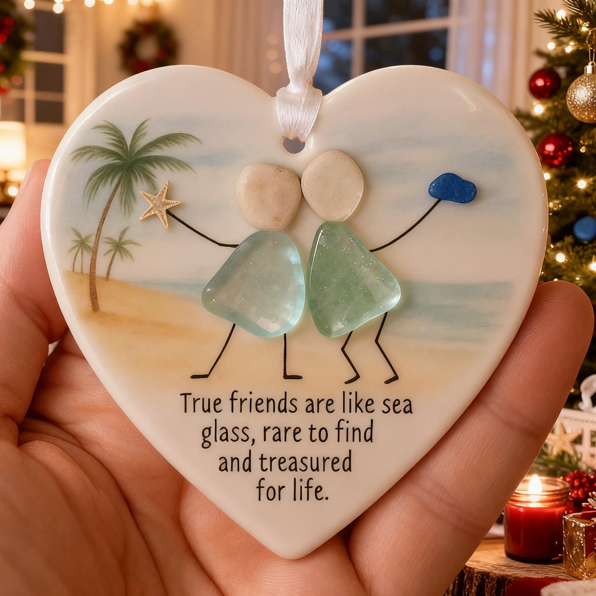 Heart-Shaped Acrylic Friendship Ornament, Eternal Friendship Theme, Snowflake Shape Decor, Acrylic Art Gift, Festive Hanging Pendant