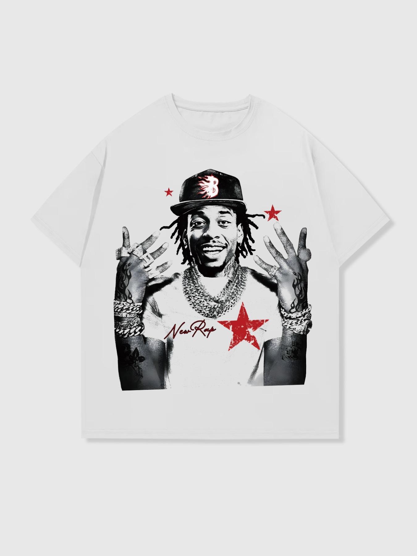 Men's Regular Fit Hand & Star Print Short Sleeve Graphic Tee, Casual Street Round Neck T-shirt for Summer, Men's Top for Daily Wear, Tropical