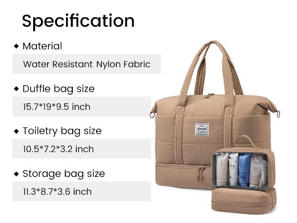 LOVEVOOK Travel Duffle Bag for Women, 3Pcs Puffer Large Weekender Overnight Bag with Shoe Compartment, Water Resistant Gym Duffel Bag, Carry on Bag for Hospital Delivery with Toiletry Organizer TikTokShopStockUp