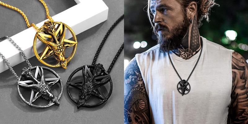 FaithHeart Baphomet Goat Pentagram Necklace for Men Women Stainless Steel