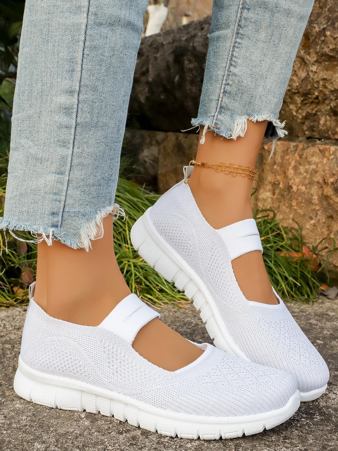 Women's Fashionable Plain Color Slip on Mesh Breathable Lightweight Sneakers, Casual Comfortable Sports Running Shoes, All-match Round Toe Shoes for Daily Wear