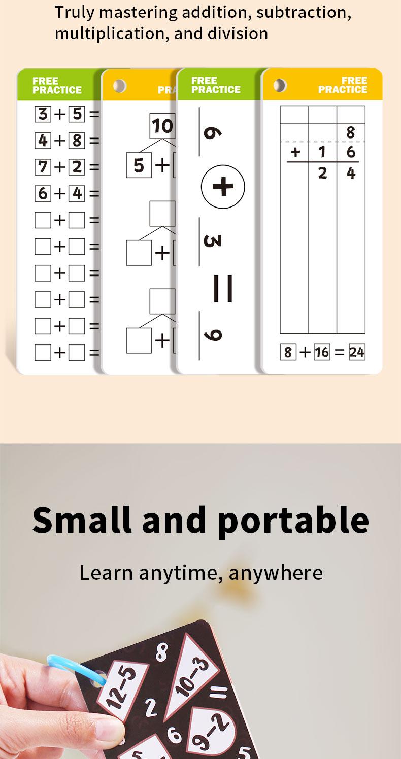 Learning Flashcards for Math Practice, Addition Subtraction Multiplication Division Cards, Educational Toy for Students, Brain-Boosting Math Game