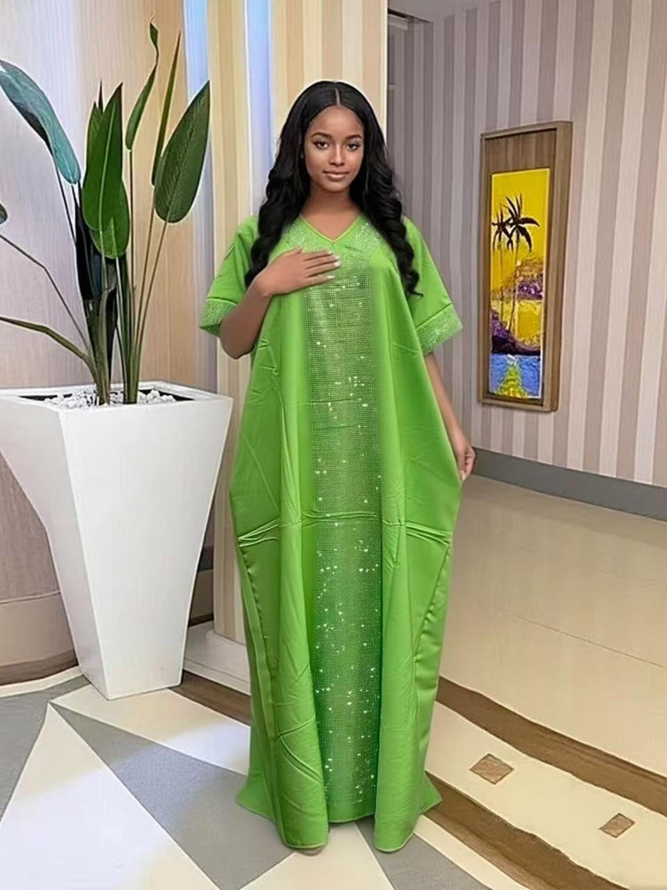 2026 African Nigerian Style Women's Islamic Clothing Rhinestone Loose Boubou Kaftan Dress, Elegant Solid Color, Muslim Ethnic Robe with Matching Scarf & Pockets, Daily Party Wear 2026 African Nigerian Style Women's Islamic Clothing Rhinestone Loose Boubou Kaftan Dress, Elegant Solid Color, Muslim Ethnic Robe with Matching Scarf & Pockets, Daily Party Wear