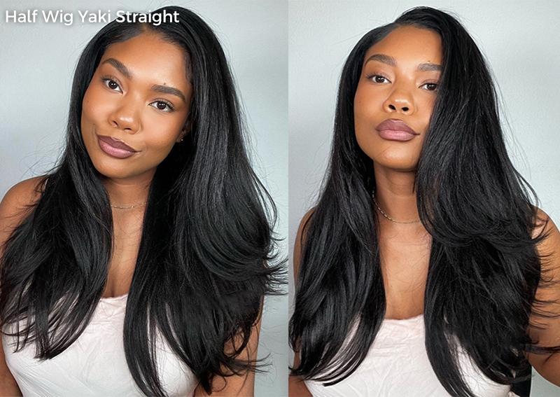 Recool Hair Pre-Layer Half Wig Yaki Body/Burmese Curly/Yaki Straight Human Hair Wig With Drawstring Minimal/No Leave Out Upgrade Wigs for Black Women Beginner Friendly No Sew in No Glue Glueless Clip In Half Wig 180% Density#TikTokShopBlackFriday