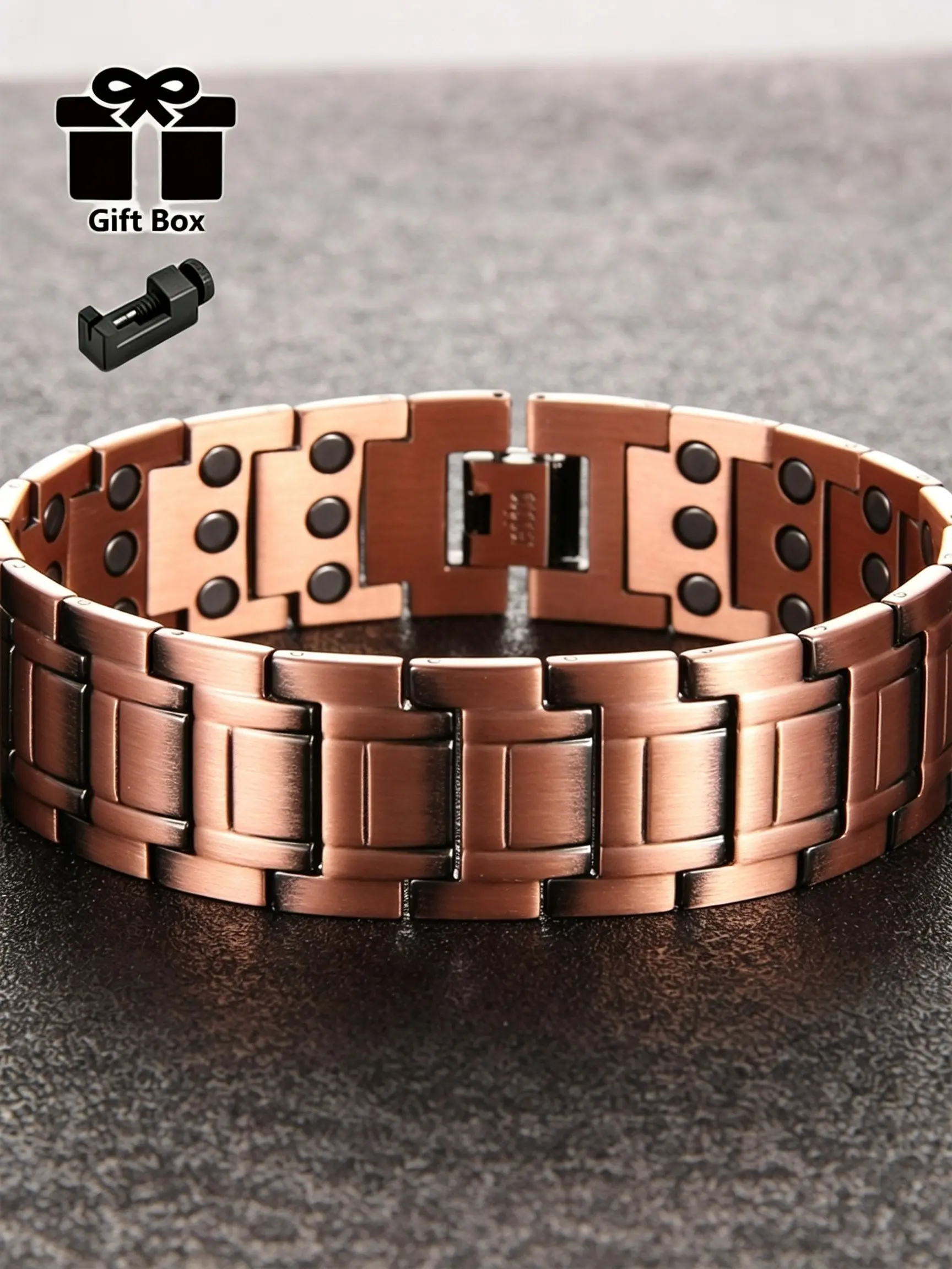 Men's Minimalist Copper Magnetic Cuban Chain Bracelet, Simple Solid Color, Vintage Geometric High-End Metal Band, Perfect Birthday Gift