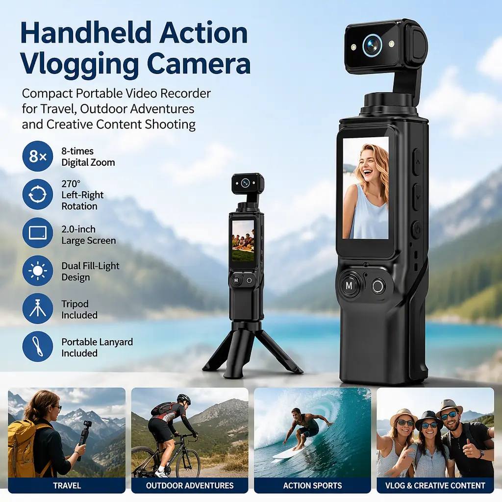 Lightweight Compact Handheld Video Recorder, Action Vlogging Camera for Travel, Outdoor Adventures, Vlog Shooting & Creative Content