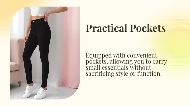 Women's Button Fly Pocket Skinny Pants, Casual Comfy Trousers for Daily Wear, Ladies Bottoms for All Seasons, Casual Slim Fitting, It's recommended to buy one size larger.