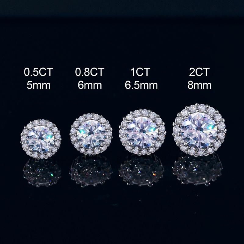 HELLOICE [Unisex] Moissanite Halo Stud Earrings 0.2Ct/0.6Ct/1.0Ct/1.6Ct/2Ct/4Ct S925 Sterling Silver Synthetic Moissanite D Color VVS1 Jewerly Gift for Her Him