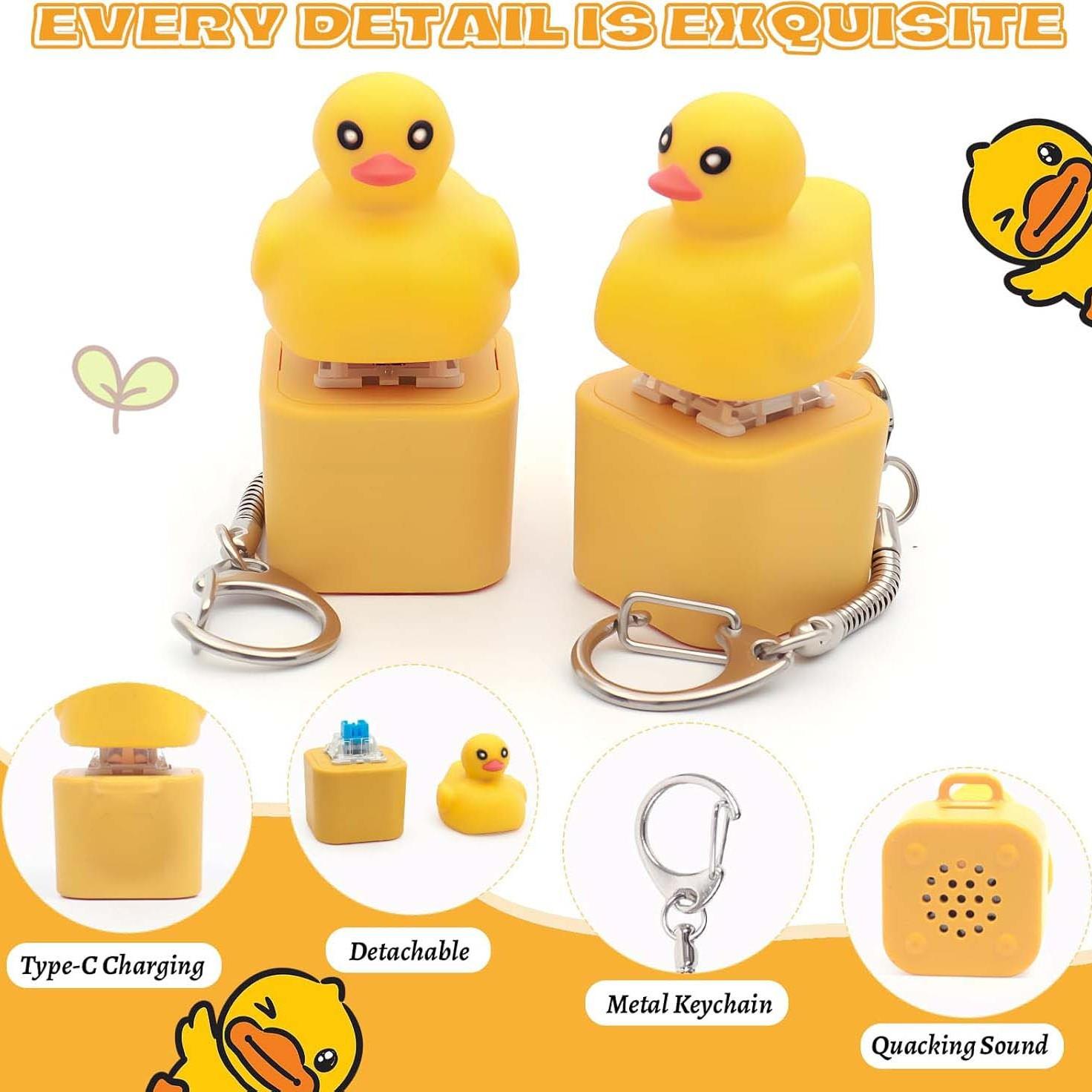 Quackey Fidget Toy Keychain, Quacking Duck Stress Reliever, Squeaky Anxiety Relief, Duck Keyboard Keycaps, Sensory Toys