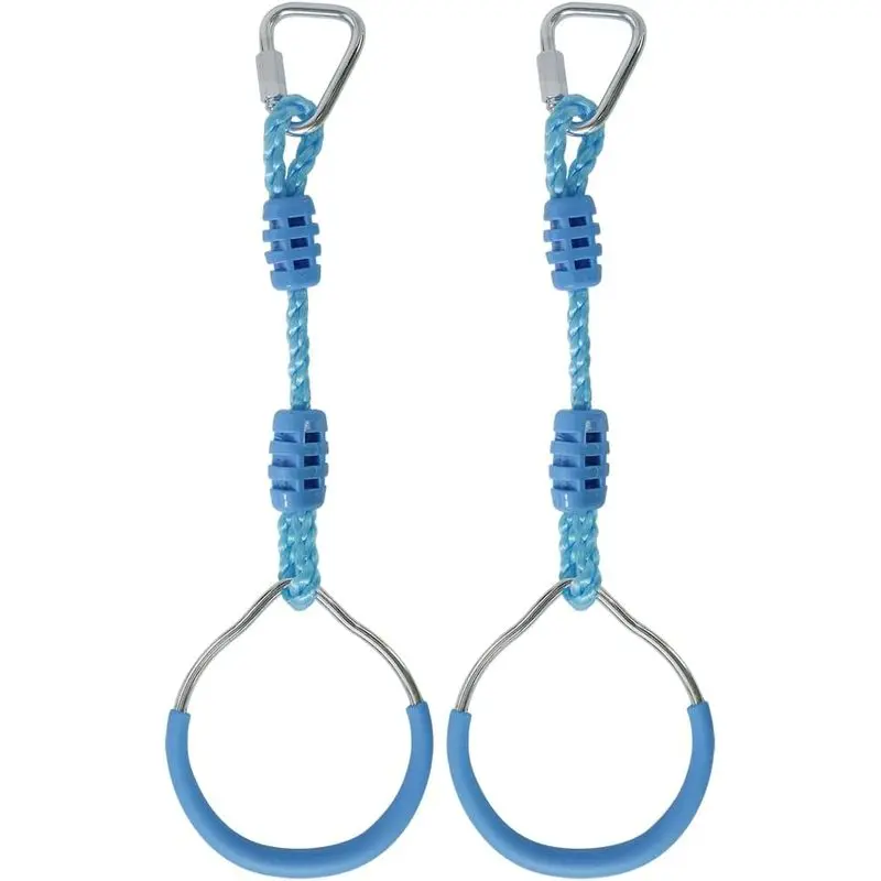 Outdoor activitiesAmerican Ninja Warrior Obstacle Course Playset Ninja Ring Fist Swing Monkey Bars For Outdoor Indoor Jungle Gym, 2 Blue Hanging Climbing Rings Backyard Playground Training Equipment Fitness Ring