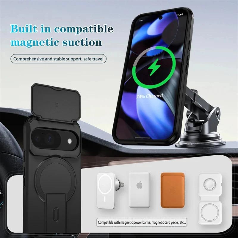 Lens Protect Magnetic Kickstand Phone Case For Google Pixel 10 10Pro 9 Pro 9Pro XL 9A 8a Wireless Charging Shockproof Back Cover
