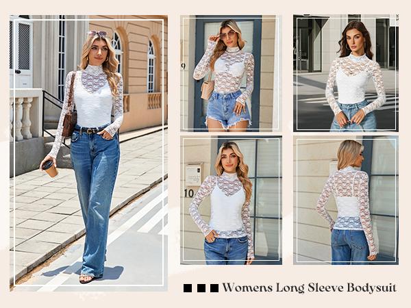 Avidlove Womens Long Sleeve Bodysuit Lace Tops Turtle Neck Shapewear Body Suits Going Out Top Fall Outfits Two Piece Set
