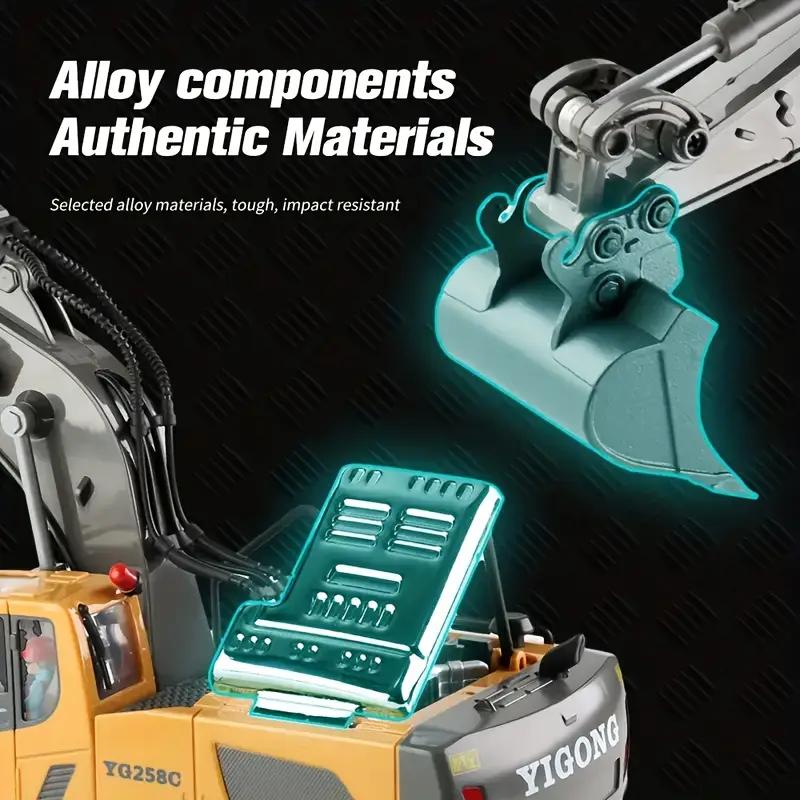 Funfuntoy Multi-functional 1:20 scale RC alloy excavator, suitable for complex terrain, support USB charging, 2.4G wireless remote control, real and durable. remoto