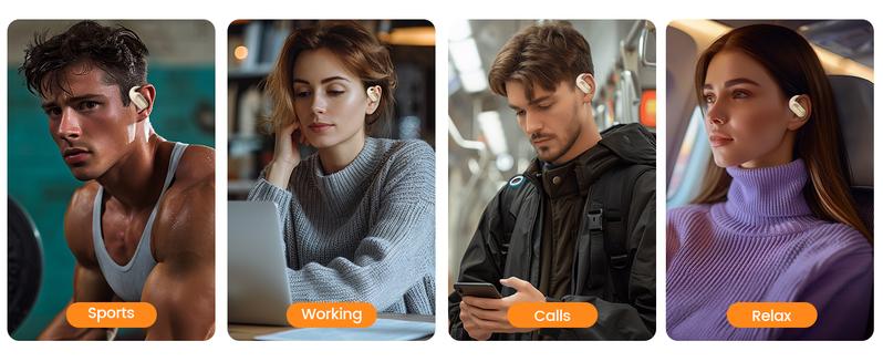 TAGRY A12 IPX 7 Waterproof 5-Min Charge with 3-Hour Playtime Open Ear Earbuds 40HRS Playtime Fast Charging V5.4  headphones bluetooth traveling gadgets for Sport Electronic Audio Chargeable Traveling Gadgets gym headphones  Headset Beige