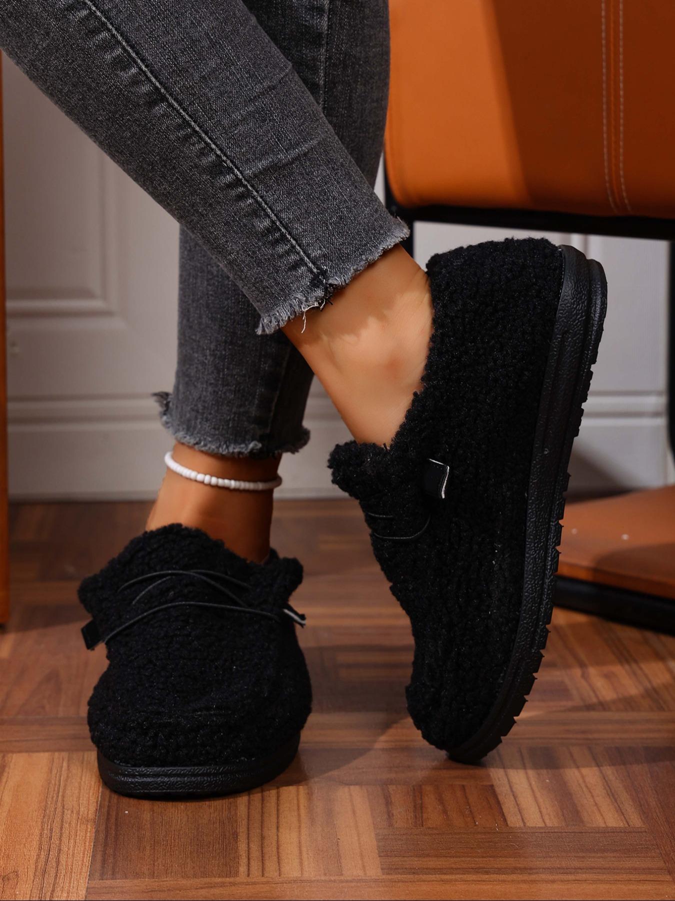 Women's Fashion Cotton Shoes, Casual Slip On, New Style Slip-On Plush Slippers, Fleece Lined Single Shoe, Suitable for Daily Wear & Home Use