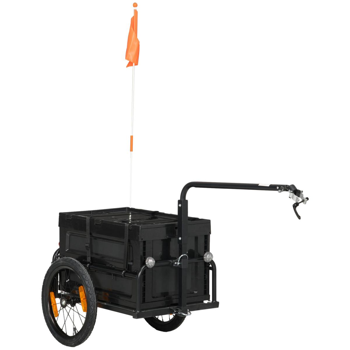 Aobtkel Aosom Adult Metal Frame Cycling Cargo Trailer - Bicycle Wagon Cart with Foldable Pack, Removable Storage Box, Quick-Release 16-Inch Wheels, Reflectors, 19-35mm Seat Posts, 26.5" L x 19" W x 10.25" H (No Bottom)