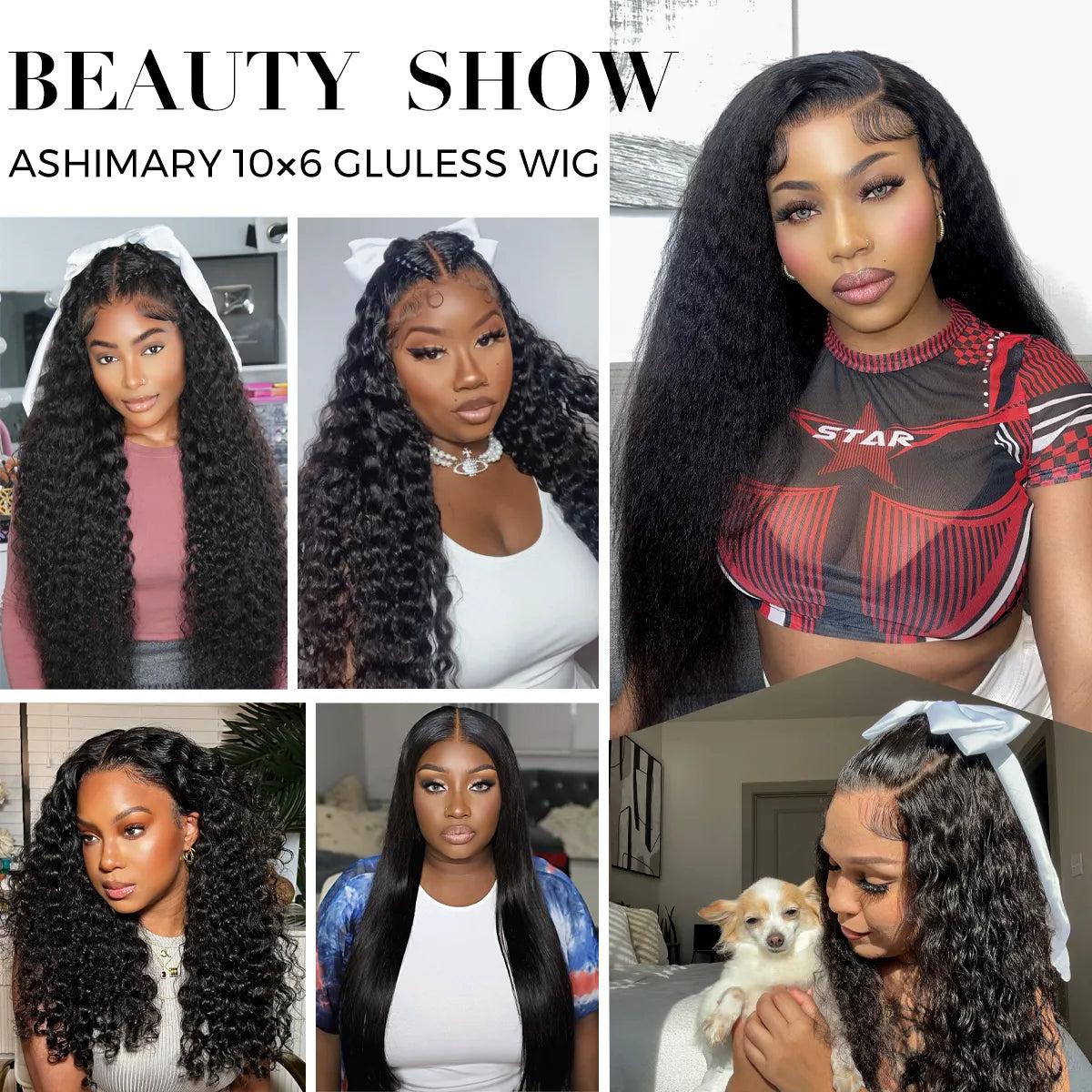 Ashimary 10x6 Parting Max HD Lace Glueless 180% Density Single Grid Single Strand Wig Straight Wear & Go Wigs