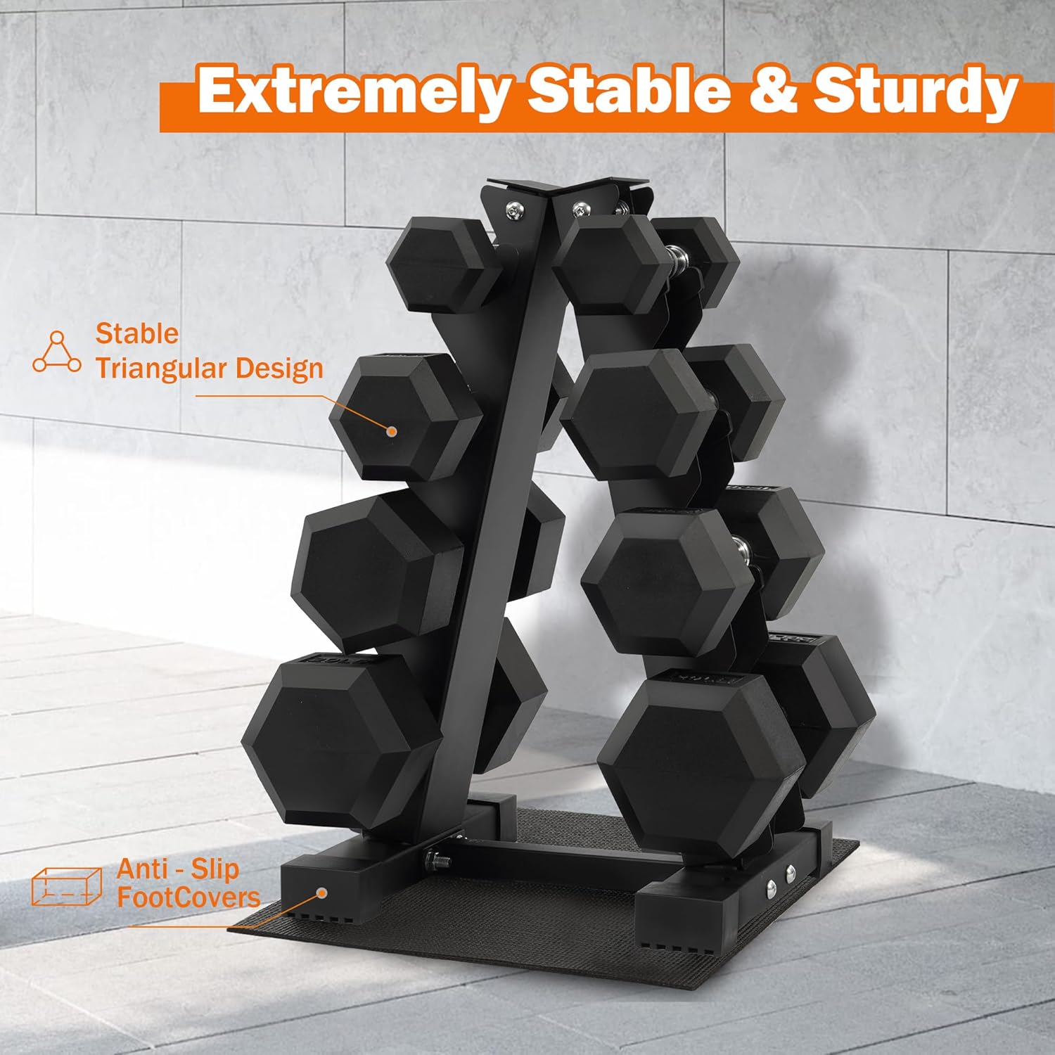 Rubber-Coated Hex Dumbbell Sets with Storage Rack, 100/150/200/550 LB Anti-Slip Grip Hand Weights for Home Gym
