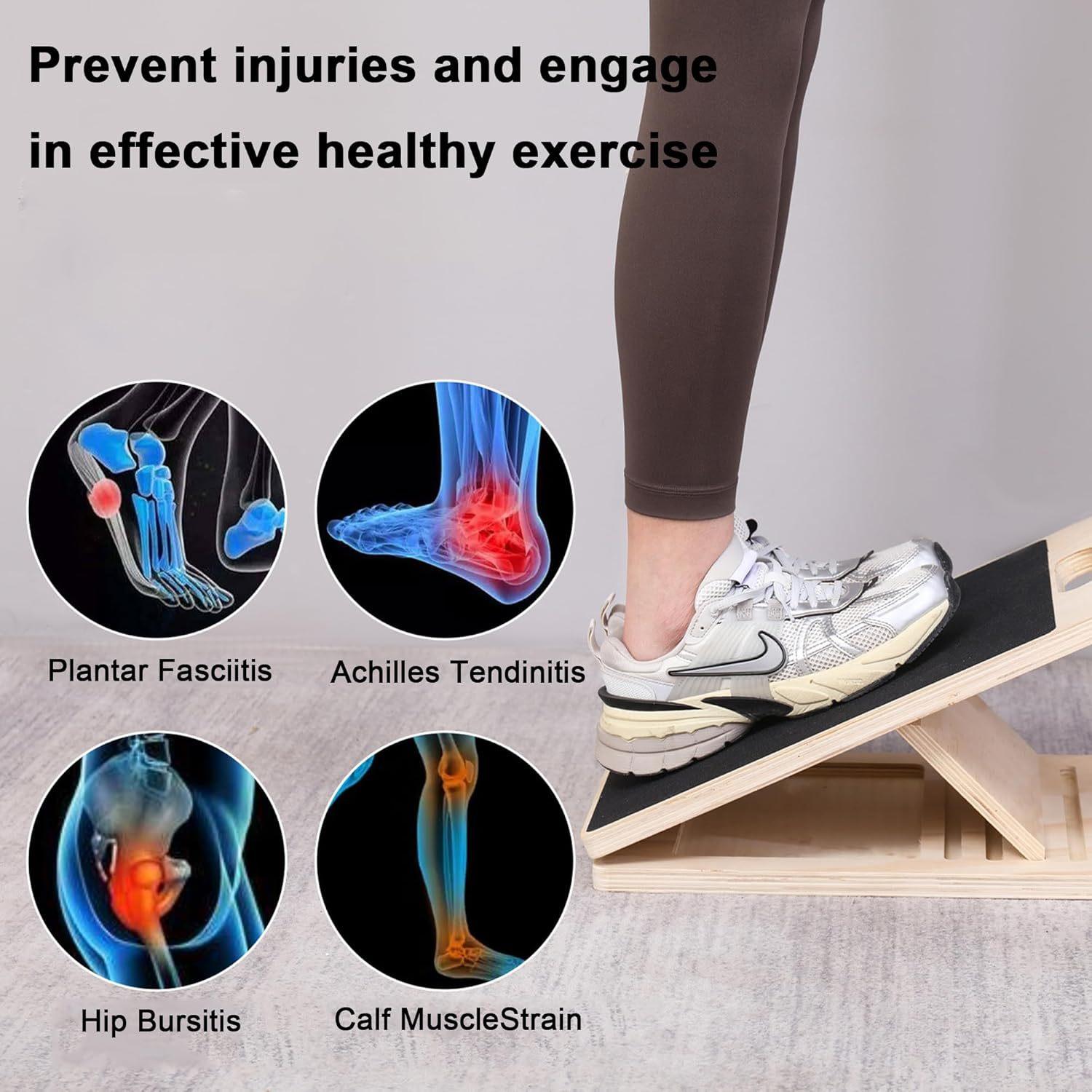 Portable Wooden Slant Board for Calf Stretching Squats Calf Stretcher Pilates Physical Therapy Equipment Adjustable Incline Board for Knees Ankle Heel Feet Leg