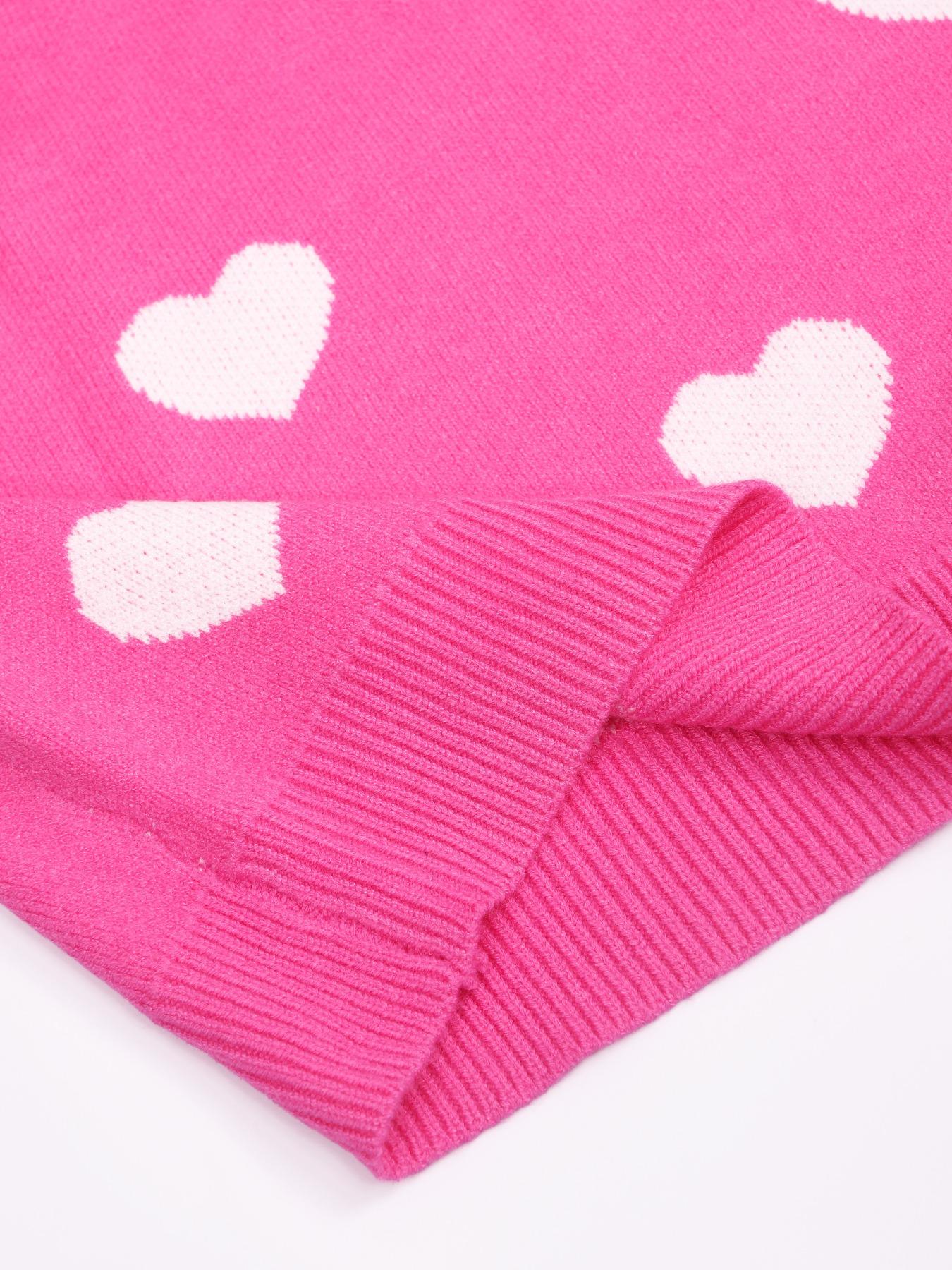 Women's Heart Print Round Neck Loose Sweater, Casual Long Sleeve Crew Neck Jumper, Women's Knitwear For Daily Wear, Womenswear, Tops