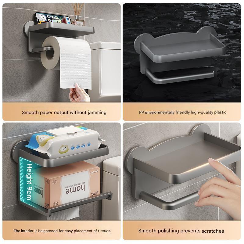 Wall-Mounted Toilet Paper Holder, No-Drill Design, Bathroom Roll Dispenser, Space-Saving Organizer, Easy Install, Durable Material