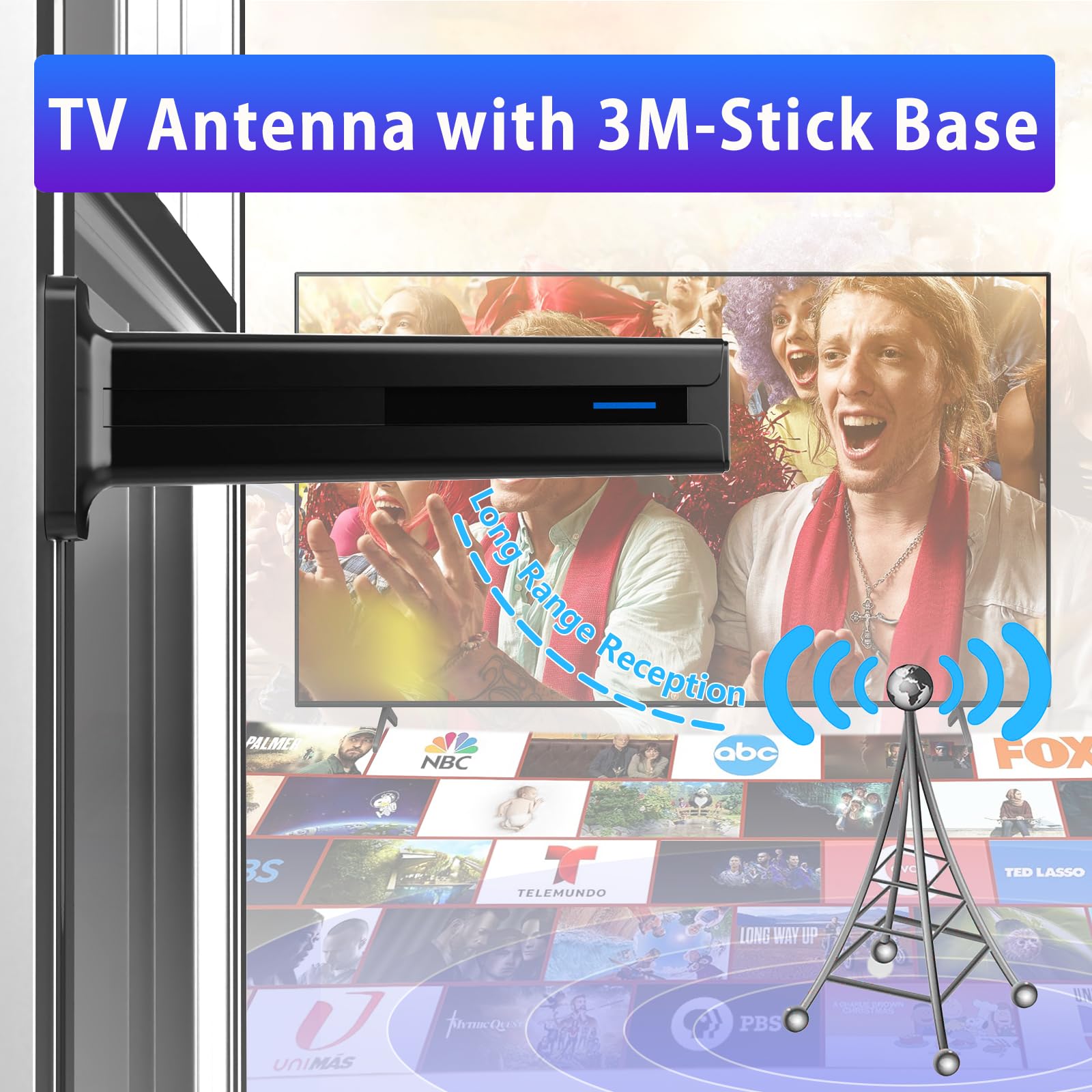 Digital TV Antenna for Smart TV Indoor,2026 TV Antenna with 3M Stick Base, 360°&Long Range Reception 4K HDTV Antenna for Local Channels, Easy Installation Antennas for 1080P TVs Without Cable antenna fortv Digital TV Antenna for Smart TV Indoor,2026 TV Antenna with 3M Stick Base, 360°&Long Range Reception 4K HDTV Antenna for Local Channels, Easy Installation Antennas for 1080P TVs Without Cable antenna fortv