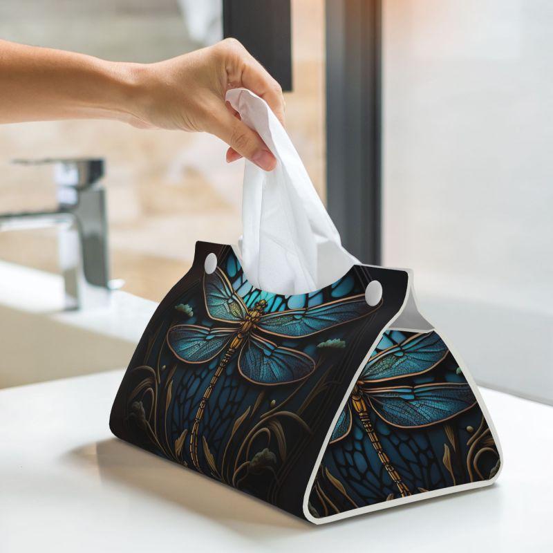 1pcs dragonfly PU leather rectangular tissue box cover, bathroom tissue holder, car tissue holder for bathroom, car, bedroom, Bathroom Accessories