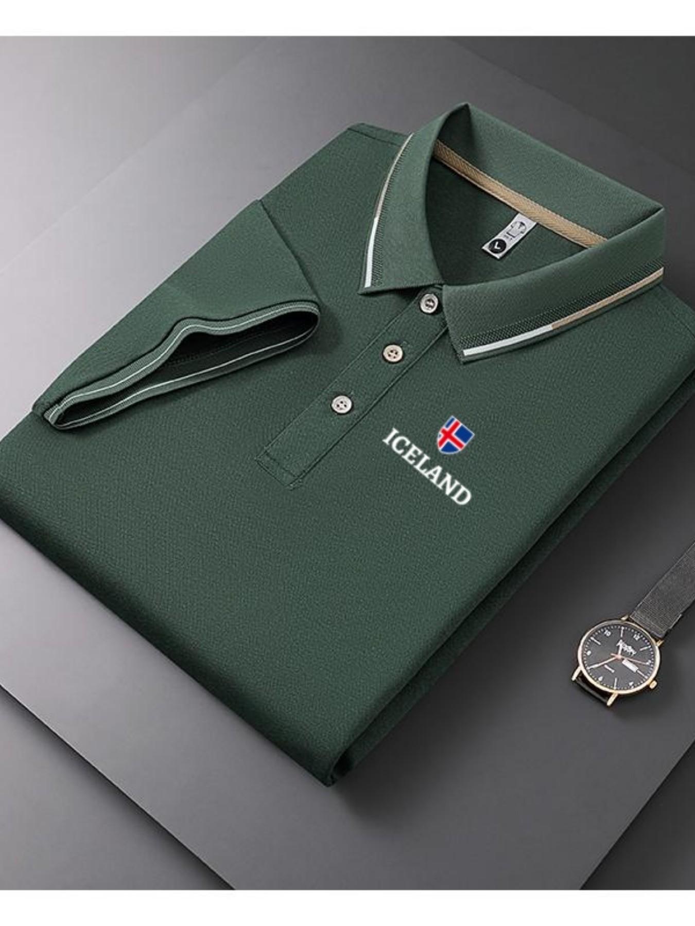 Men's Casual Summer Print T-Shirt with Iceland Flag, Fashion Short Sleeve Top, Geometric Design, Lightweight Breathable Polo Shirt