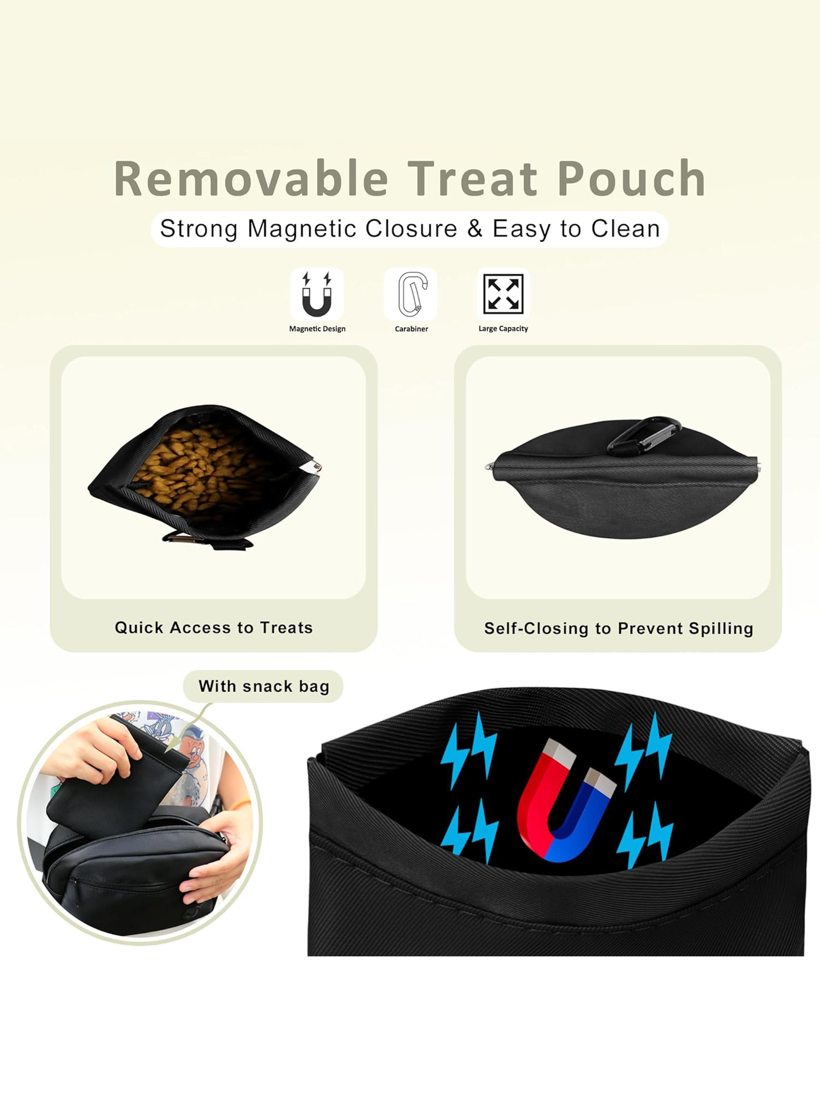 Dog Treat Pouch, Pet Training Treat Bag, Dog Walking Fanny Pack with Carabiner, Built-in Poop Bag Dispenser & Reuse Dog Poop Holder, Puppy Pet Treat Waist Belt